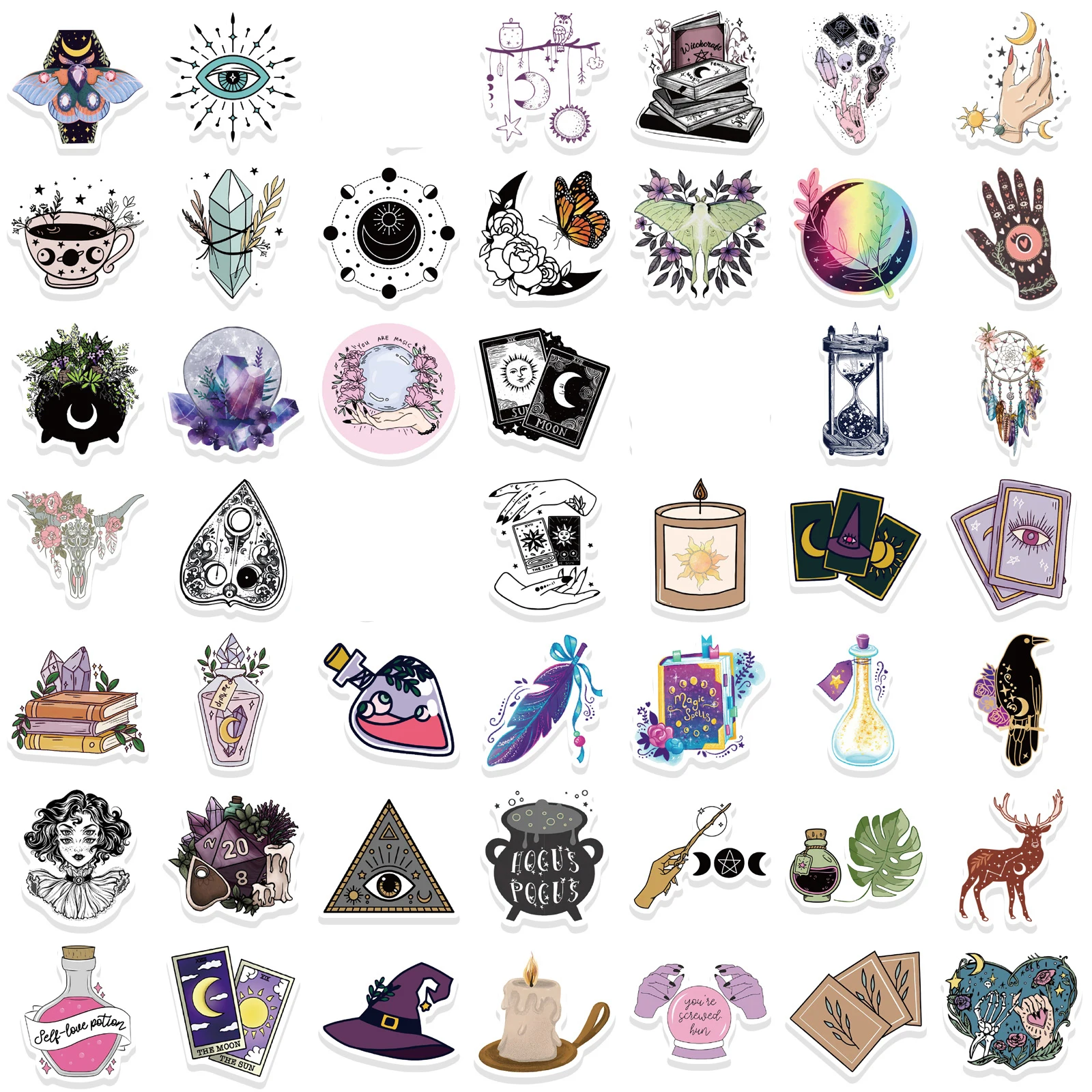 50/100/200Pcs Boho Witchy Apothecary Stickers Witch Sticker Tarot Goth Stickers Waterproof Toy 2025 Decals for Kid new Girl Gift
