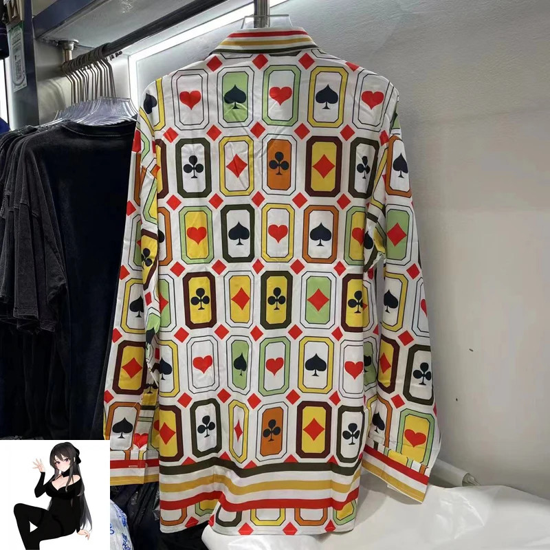 Colorful Poker Style Pattern Striped Hawaiian Loose Shirts Men Women Summer Holiday Seaside Clothes 240523