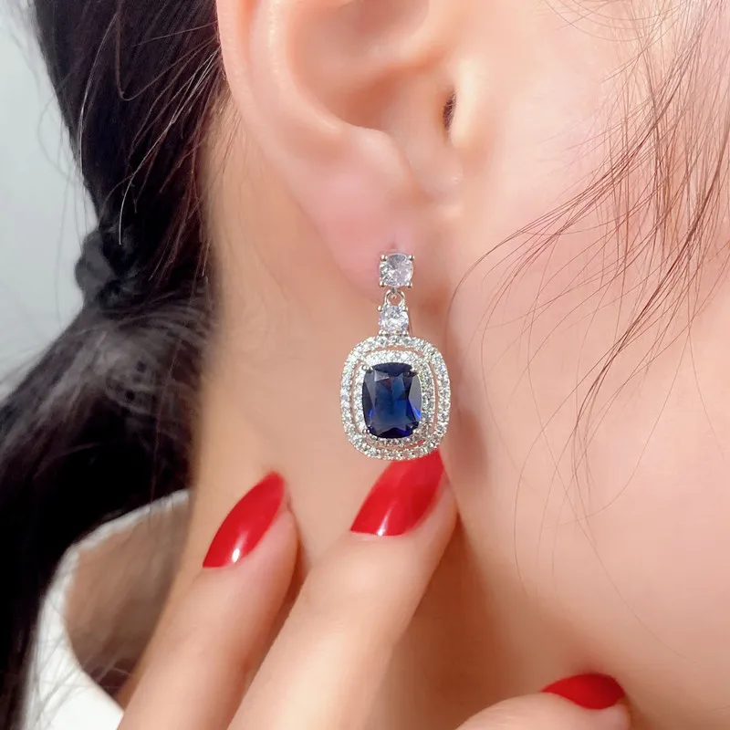 Huitan 2025 New Trendy Blue CZ Earrings new for Women Bling Bling Ear Dangle Accessories Temperament Elegant Wedding Jewelry Wholesale