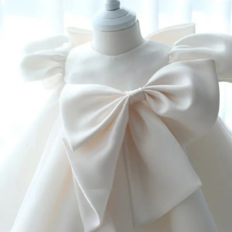 Baby Girl Silk Princess Tutu Dress with Puff Sleeves Childrens Vintage Vesido Party Pageant Birthday Baptist Frog Baby Clothing 1-12Y 240520