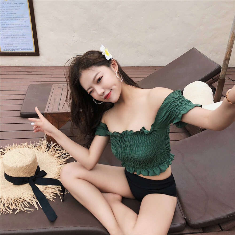 Ddmytiger Ddmytiger Swimwear Girl Cute Student One Shoulder Bra Chic Korean Ins Style Short Sleeves Over Arms Bikini H