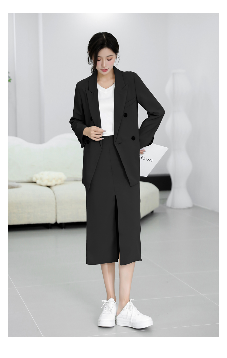 Spring 2025 and Autumn Solid Color Skirt Suit Female Long-sleeved Double-breasted Blazer & High Waist new Open Pencil Skirt Female Suit
