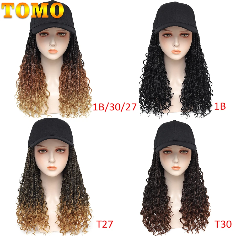 TOMO Braided Baseball Cap Wig Boho new Box Braids Extensions With Hat Black Synthetic Curly Box Crochet Hair Cap Wig 2025 For Women