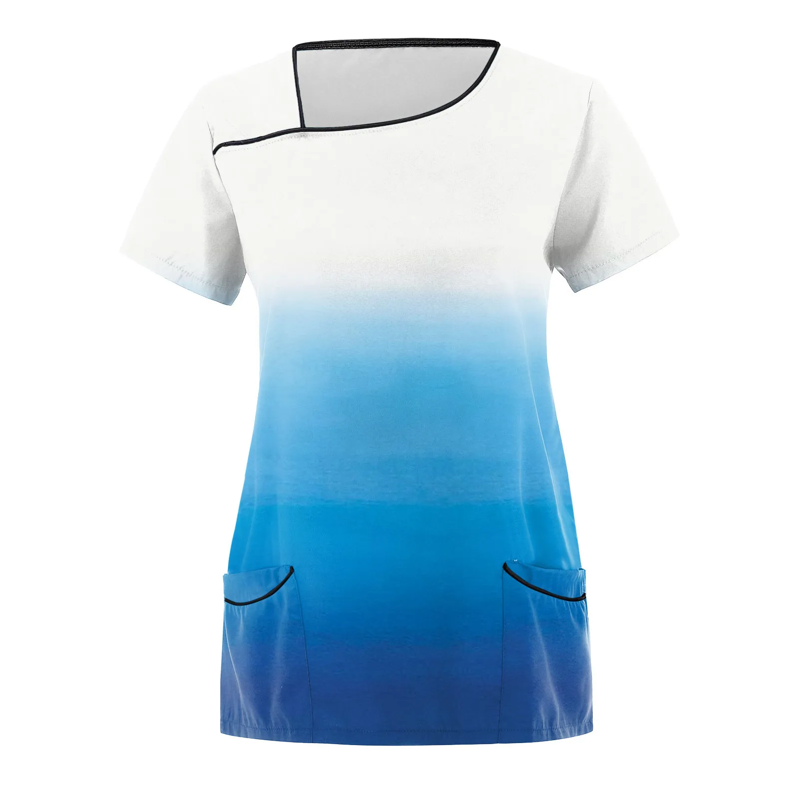 Working Uniform Scrub Tops Healthcare Nurse Uniform Womens Short Sleeve Gradient Print Pockets Tunic Medical Nursing Scrubs Tops
