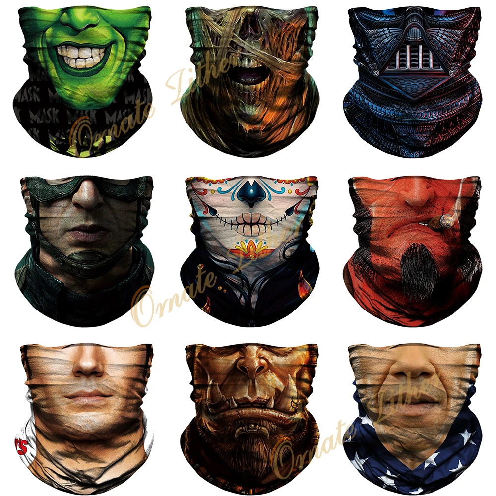 Breathable Bandana Tube Buff Men Hiking Cycling Neck Warmer Windproof Balaclava Superhero Ski 2025 Mask new Cosplay Mask Halloween Summer