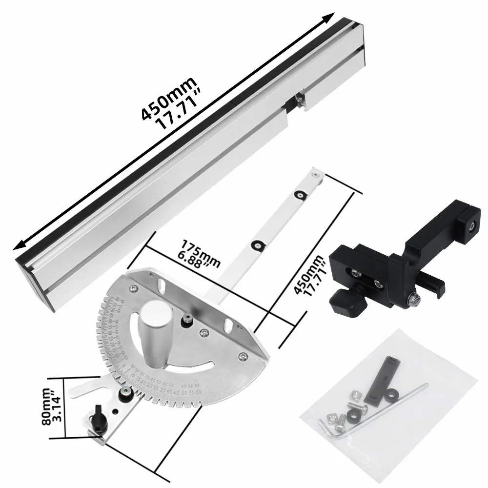 450mm Miter Gauge with track Stop Table Saw/Router Miter Gauge Sawing Assembly Ruler for Table Saw Router Woodworking Tools DIY