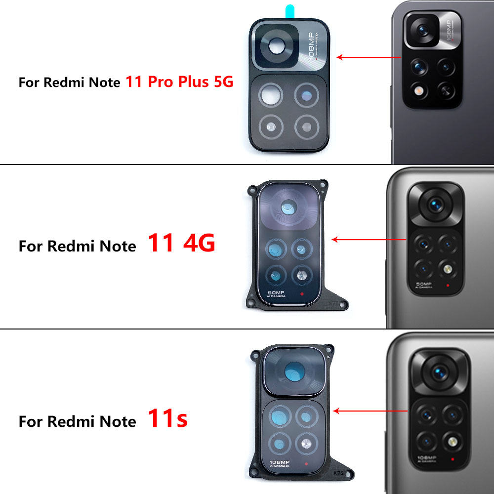 NEW Back Camera Glass Lens Cover with Frame Holder Replacement For Xiaomi Redmi Note 11S 11 4G 11T 11E 5G 11 13 Pro Plus