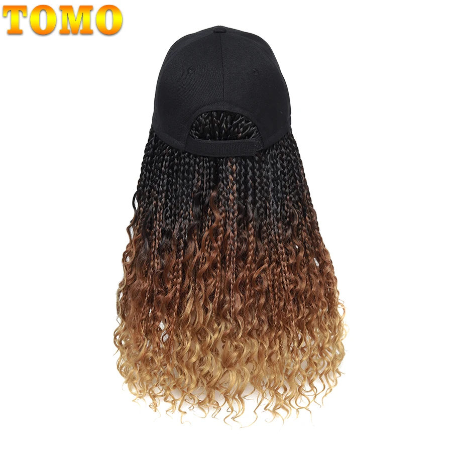 TOMO Braided Baseball Cap Wig Boho new Box Braids Extensions With Hat Black Synthetic Curly Box Crochet Hair Cap Wig 2025 For Women