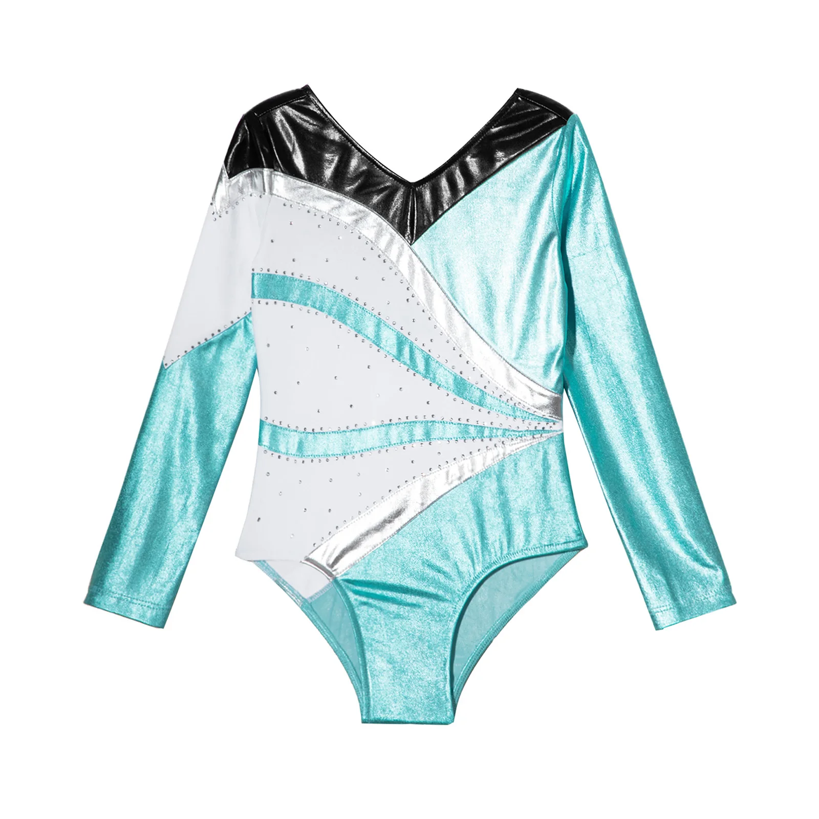 Gymnastics Jumpsuit for Girl Kids Long Sleeve Metallic Ballet Tutu 2025 Dance Leotard Children Shiny new Rhinestone Ice Skating Bodysuit