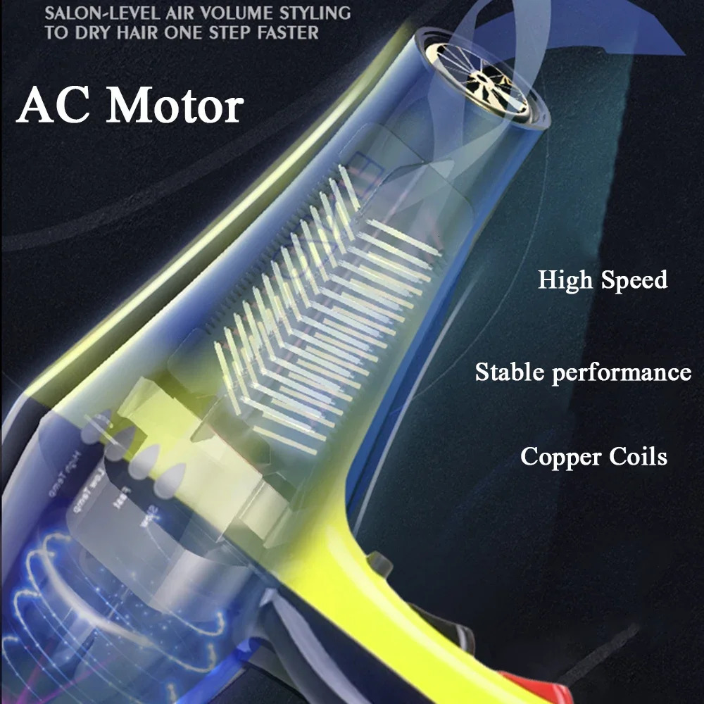 Professional 6000W Hair Dryer Anion Blowdryer for Salon High Speed Strong Wind 4 Gear Low Noise Lightweight Blower with 2 Nozzle 240511