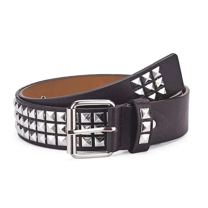 Luxury Square Bead Rivet Belt Metal Pyramid Straps MenandWomen's Studded Punk Rock Hardware Jeans Designer Female Waist Belts