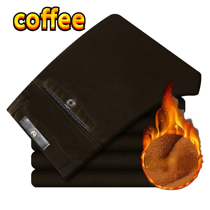 Autumn 2025 Winter Clothing Warm Corduroy Pants Men Fleece Brushed Work Designer Straight Middle Aged Elderly new Veet Trousers