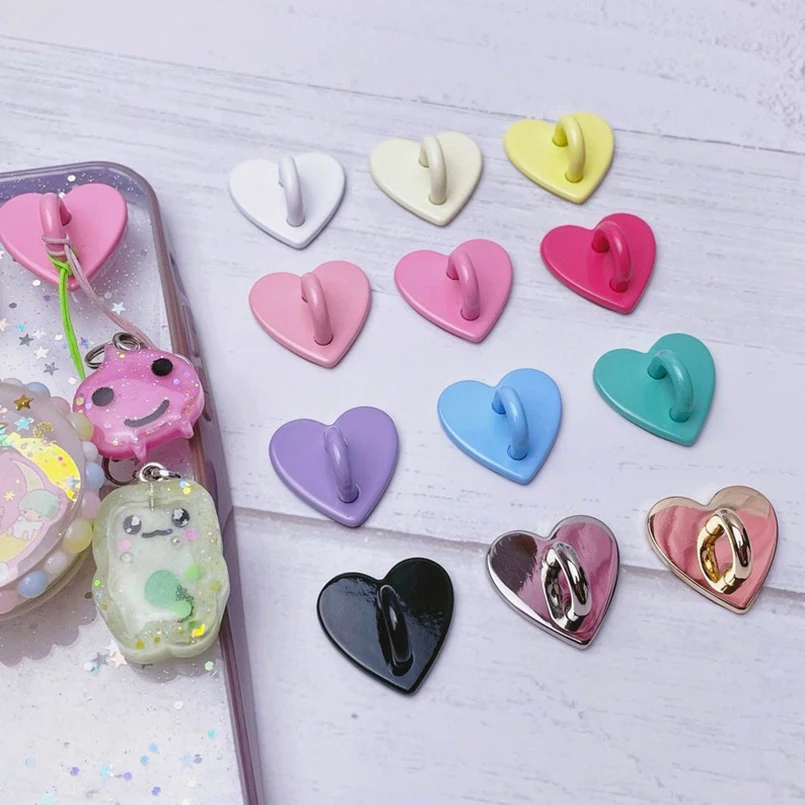 Kawaii Adhesive Metal Heart Phone Charm new Holder Mobile Phone Case Finger 2025 Ring Stand Hooks Buckle Charms Clasp Accessories String