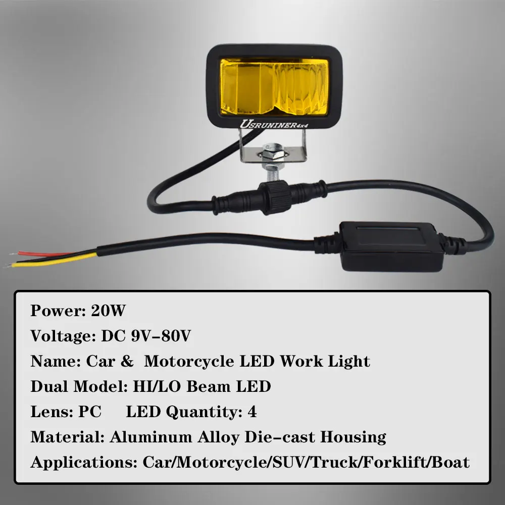 JALN7 ATV UTV Led Light 3 Inch 2pcs PODS Spotlight 20W Motorcycle Driving Headlight MOTO High Low Beam Car Fog Lamp