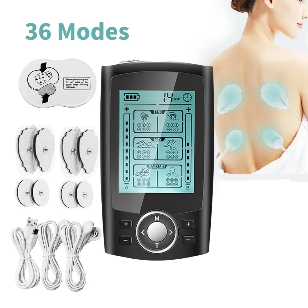 36-Mode Massager Muscle Stimulator 3in1 Electric Acupuncture Body Massage Slimming Electrostimulator Silver and Black