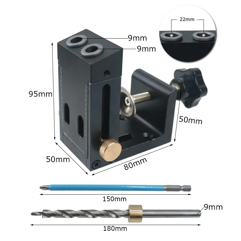 Portable Pocket Hole Jig Kit Inclined Hole Doweling Jig 15 Degree Angle Hole Puncher Household Cabinet Furniture Carpentry Tools