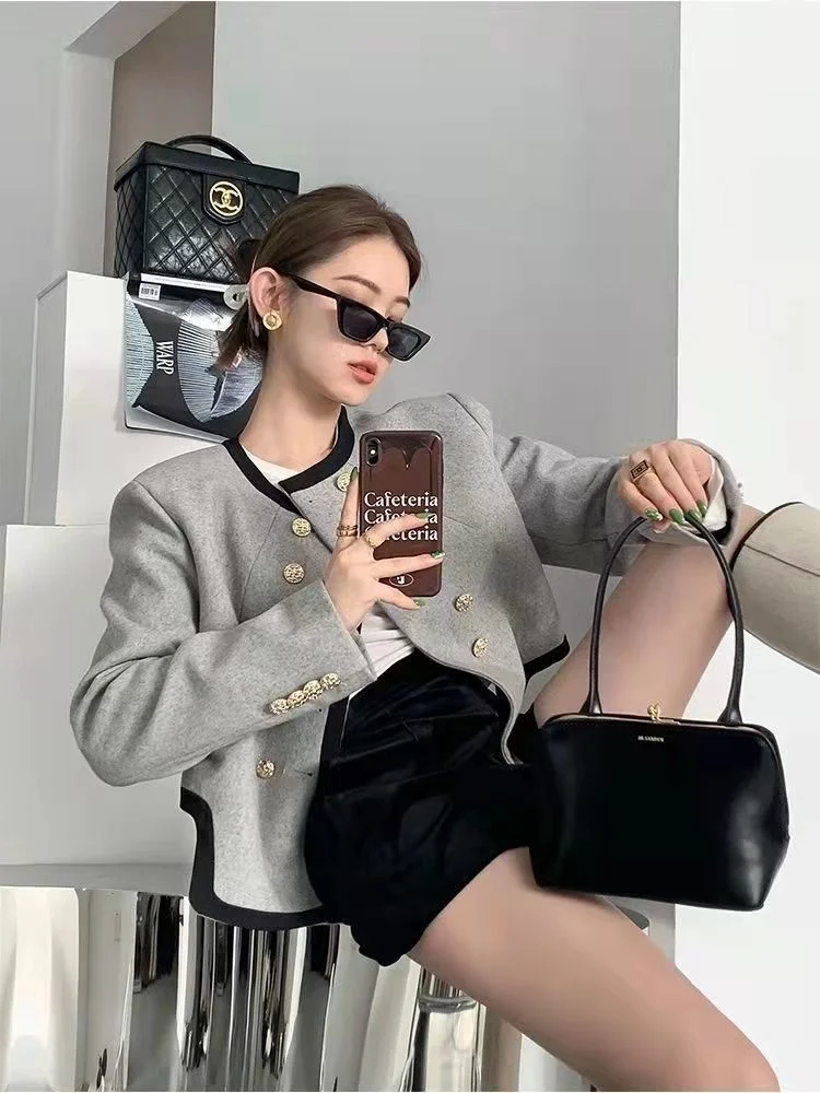 Women's Blazer Chic Elegant Round Neck Clothing Casual Temperament Double-breasted Irregular Long Sleeve new 2025 Coat Clothes Top New