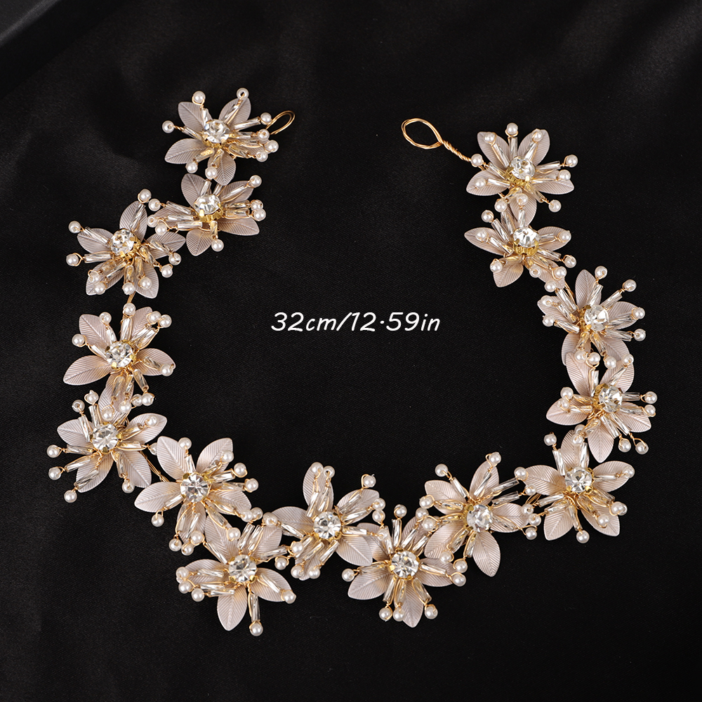 Flower Bridal Headband Rhinestone Pearl Handmade Wedding Bridesmaid Hair Accessories Leaf Headpiece for Women and Girls Tiaras