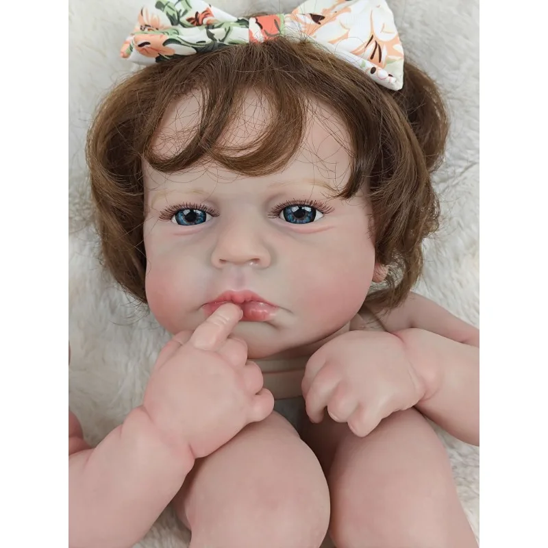17inch Already Painted Reborn Baby Doll Kit LouLou Awake Hand-rooted Hair Unassembled DIY Dolls Parts With Cloth Body Toy Figure