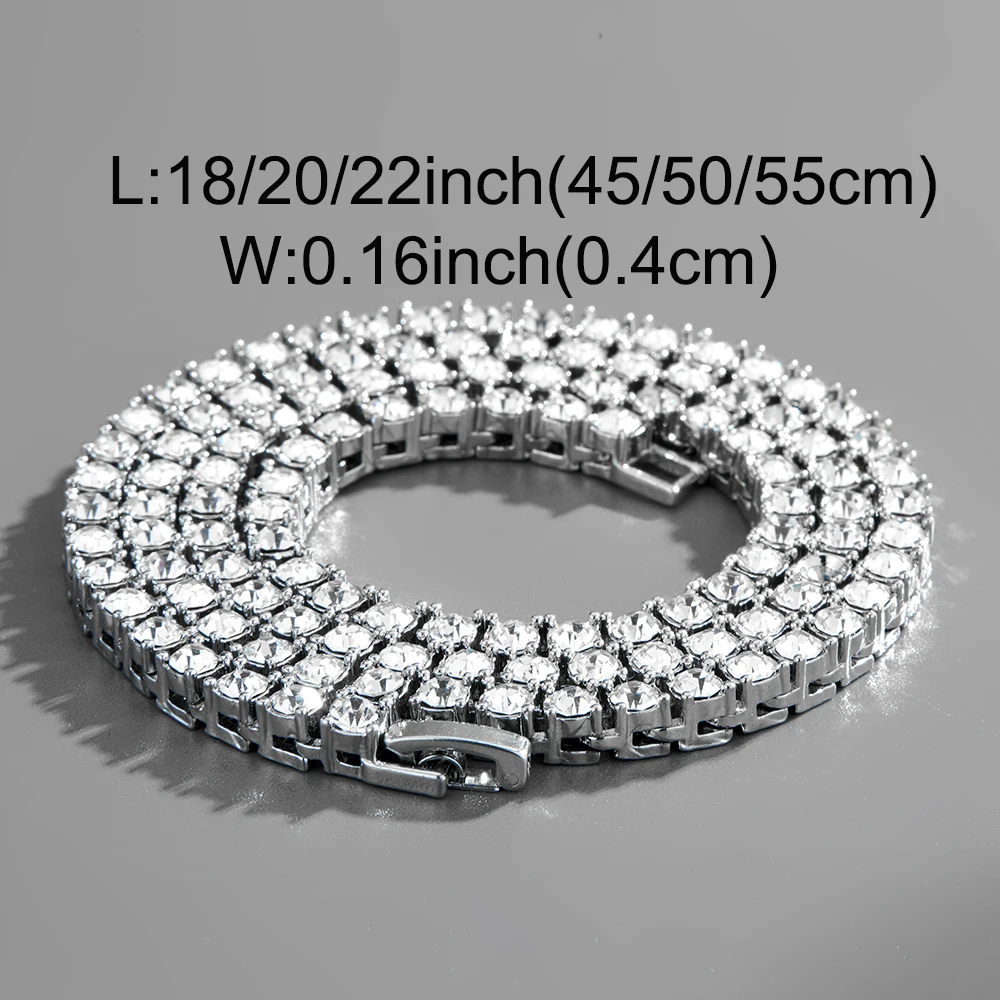 Iced Out 6MM Golden/Silvery Tennis Chain Necklace Men's Rhinestones Hip Hop Jewelry