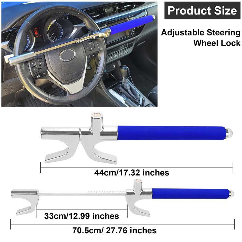 Car Steering Wheel Lock Universal Car Lock Anti Theft Lock Blue With 3 Keys Collapsible Safety Accessory For Auto Truck SUV Van