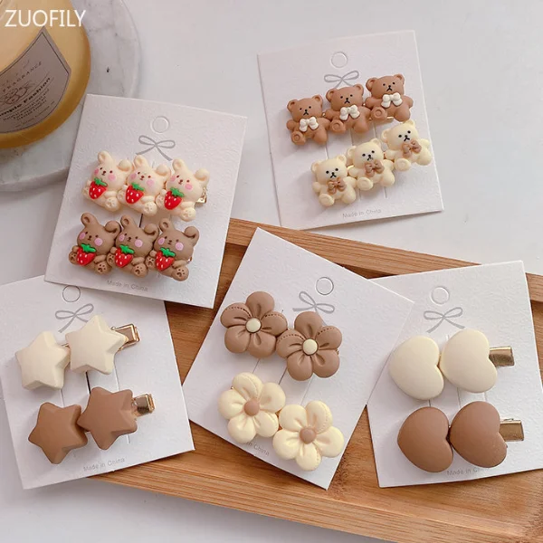 2Pcs/lot Children Hair Pin Clips Girls Bear Hairpins Heart Star Hairband 2025 new for Korean 2023 New Women Cute Baby Accessories Fashion
