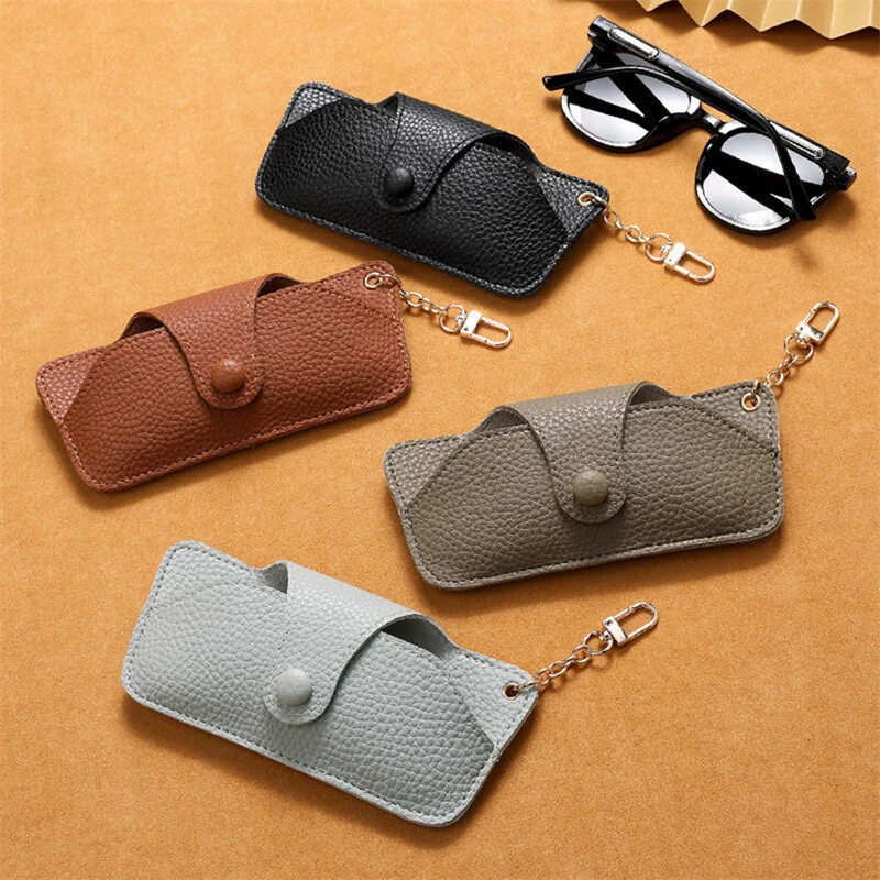 Portable PU Leather Glasses Case Retro Handmade Sunglasses Storage Box Simple Solid Color Lanyard Hanging Eyewear Bags Organizer