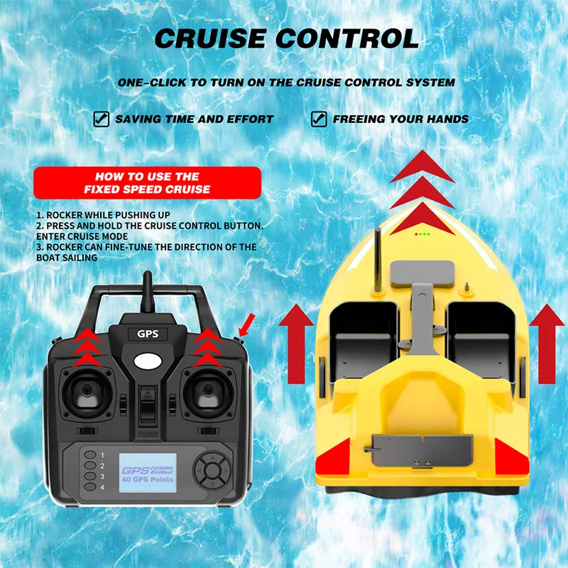 500M GPS Positioning Large High Speed Remote Control Bait Boat 40GPS 2KG LCD Display Screen Independent 3Hopper RC Fishing Boat