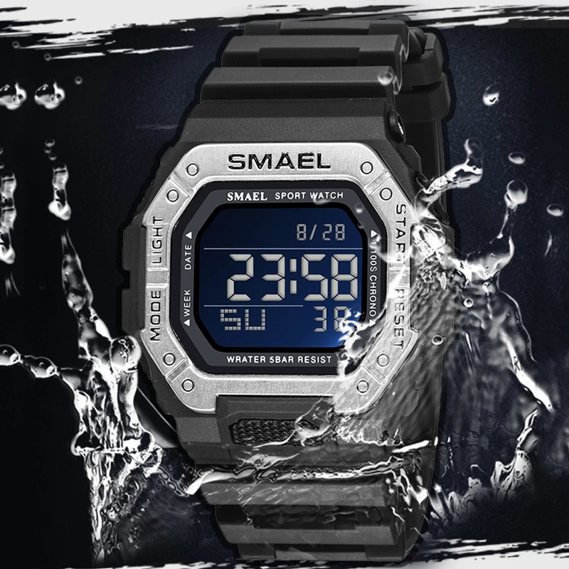 new Brand Men Sport Watches Digital LED Clock Waterproof Auto Date Green Square Wristwatches 2025 8059 Rubber Strap