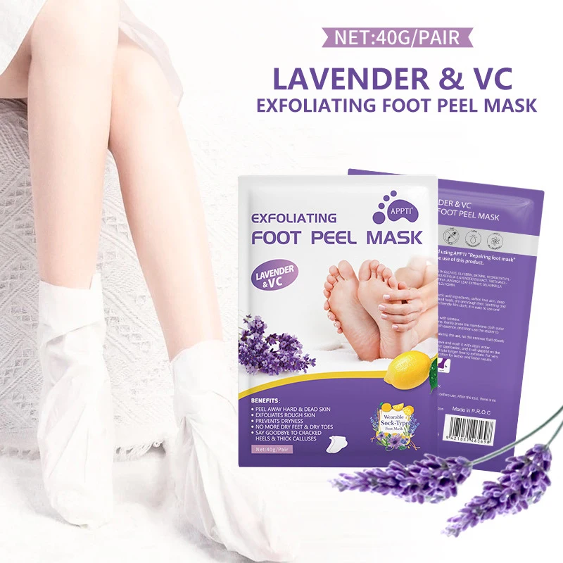 Lavender 2025 & VC Foot Peeling Mask Exfoliating Heels Calluses Remove Foot Patches Dead new Skin Remover Pedicure Socks Foot Care 1Pair
