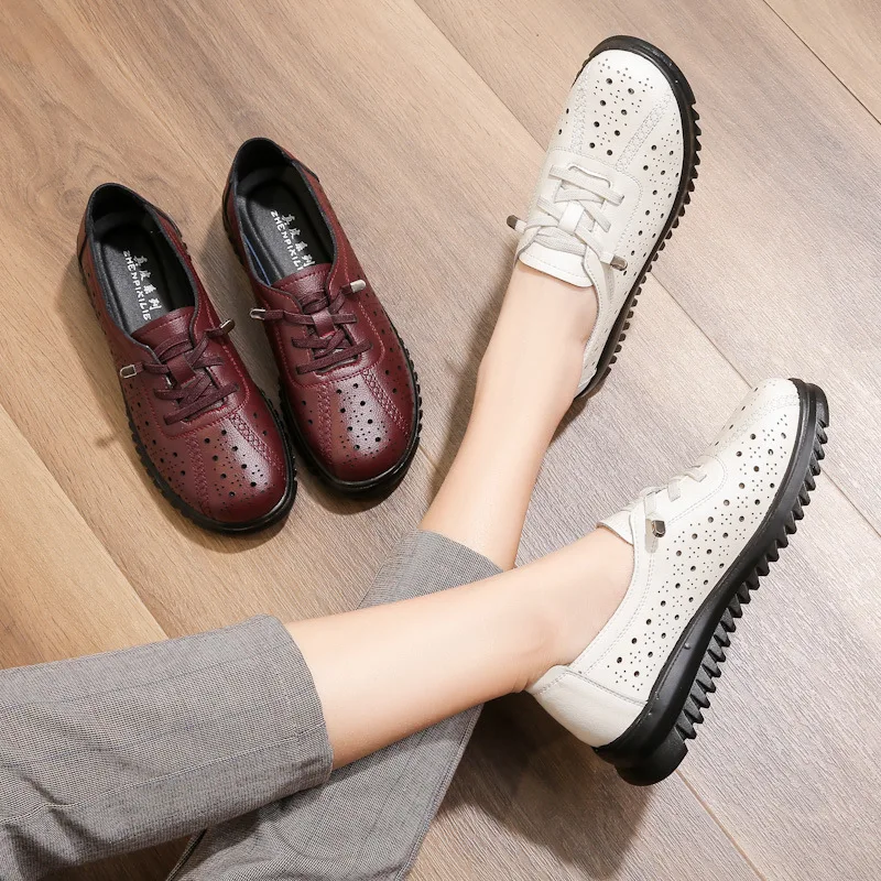 2023 New Mom Shoes Hole Sandals Leather new Soft Sole Comfortable Anti-stid Womens Shoes Hollow Out Single 2025 Leather Shoes