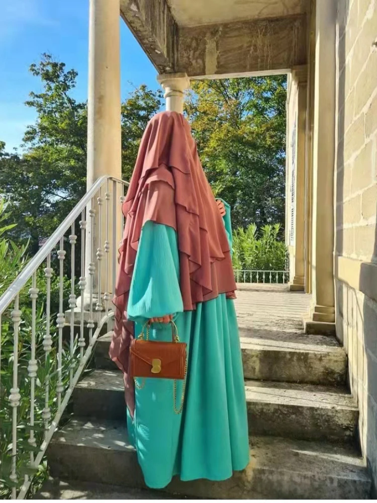 Long new Khimar Ramdan Eid Muslim Long Hijab Headcarf Women 3 Layers 2025 Jubha Islamic Clothing Hijabs Musulman Prayer Garment