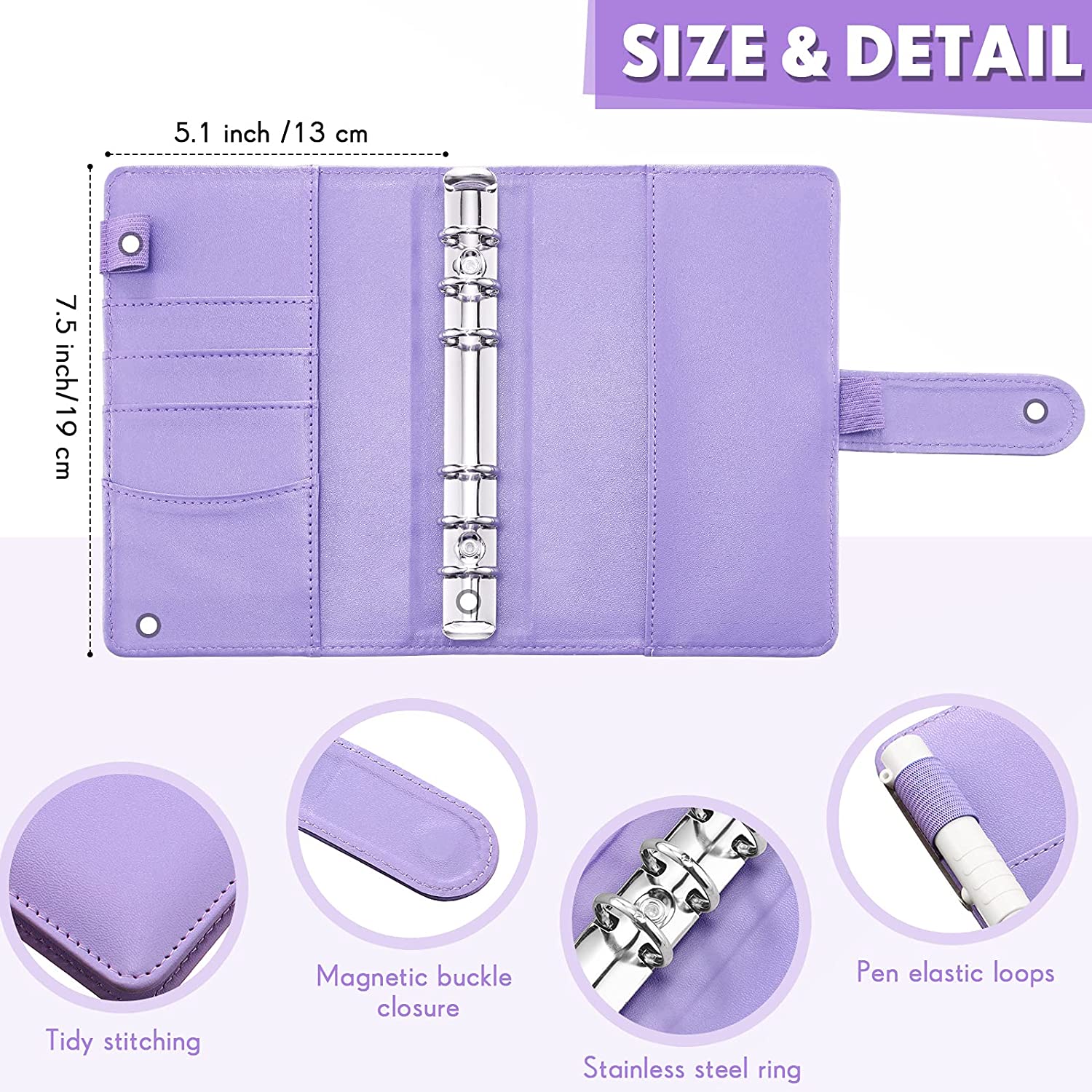 A6 PU Leather Budget Binder Cash Envelopes Planner Organizer, with Zipper Envelopes, Expense Budget Sheets for Financial Saving