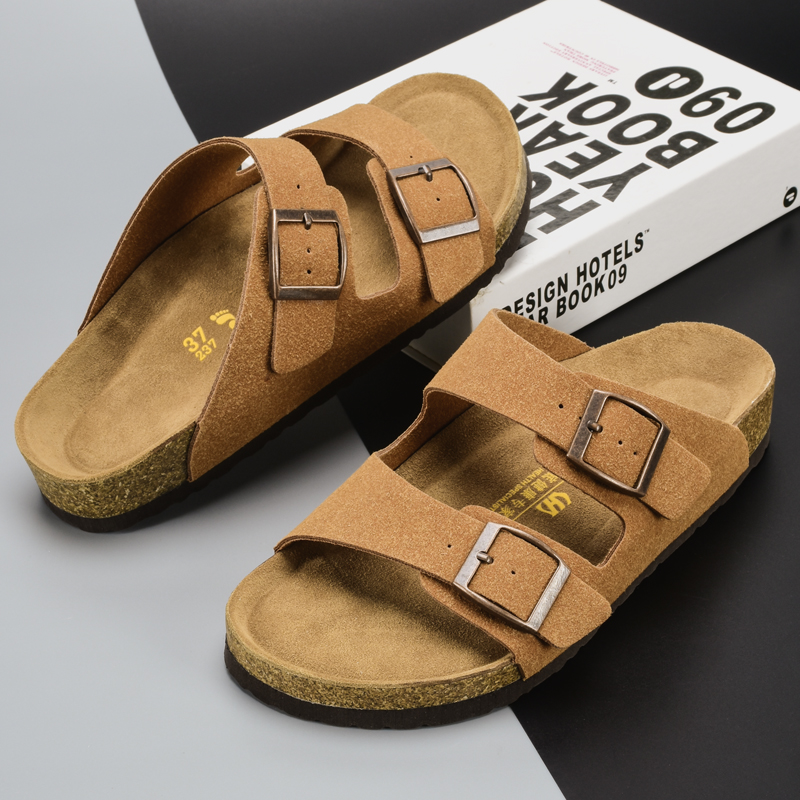 Genuine Leather Thick Sole Slippers for Men and Women Frosted Finish Anti Slip Outdoor Casual Couple Sandals