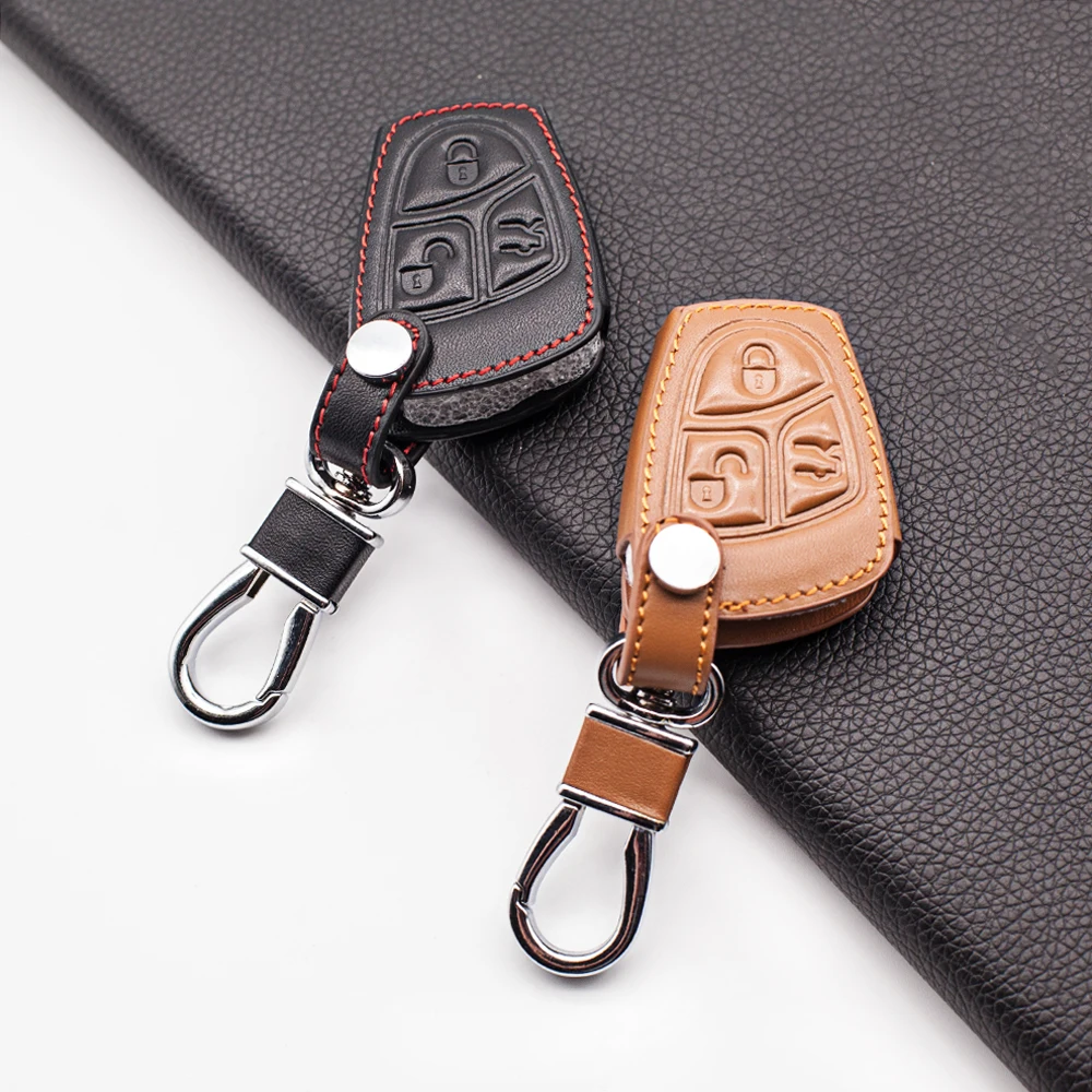 Leather Remote Car Key Fob Case Cover Holder Shell for Mercedes Benz C B E R Class GL CLS CLK SLK W203 W211 W204 3 Buttons Chain