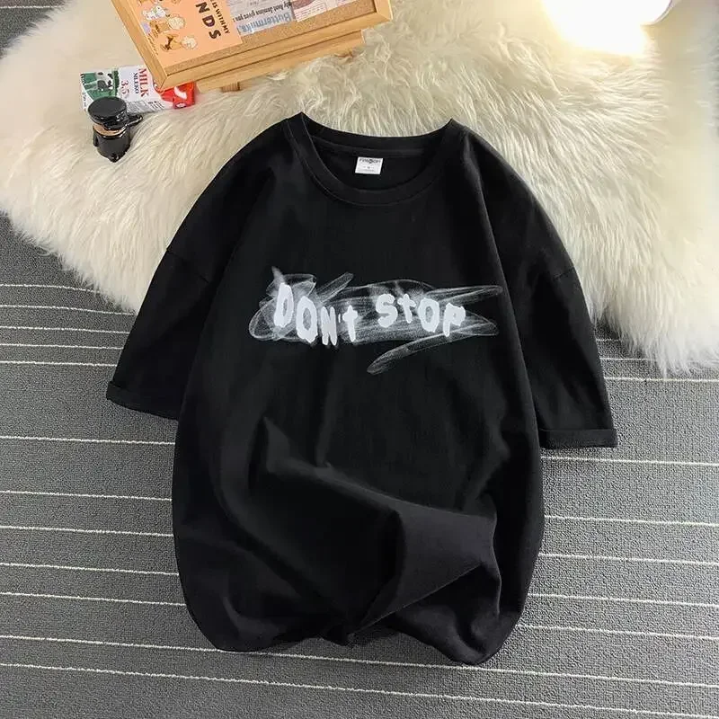 Summer creative letter 2025 printing small lovers loose new casual t-shirt versatile handsome men and women half sleeve short sleeve top
