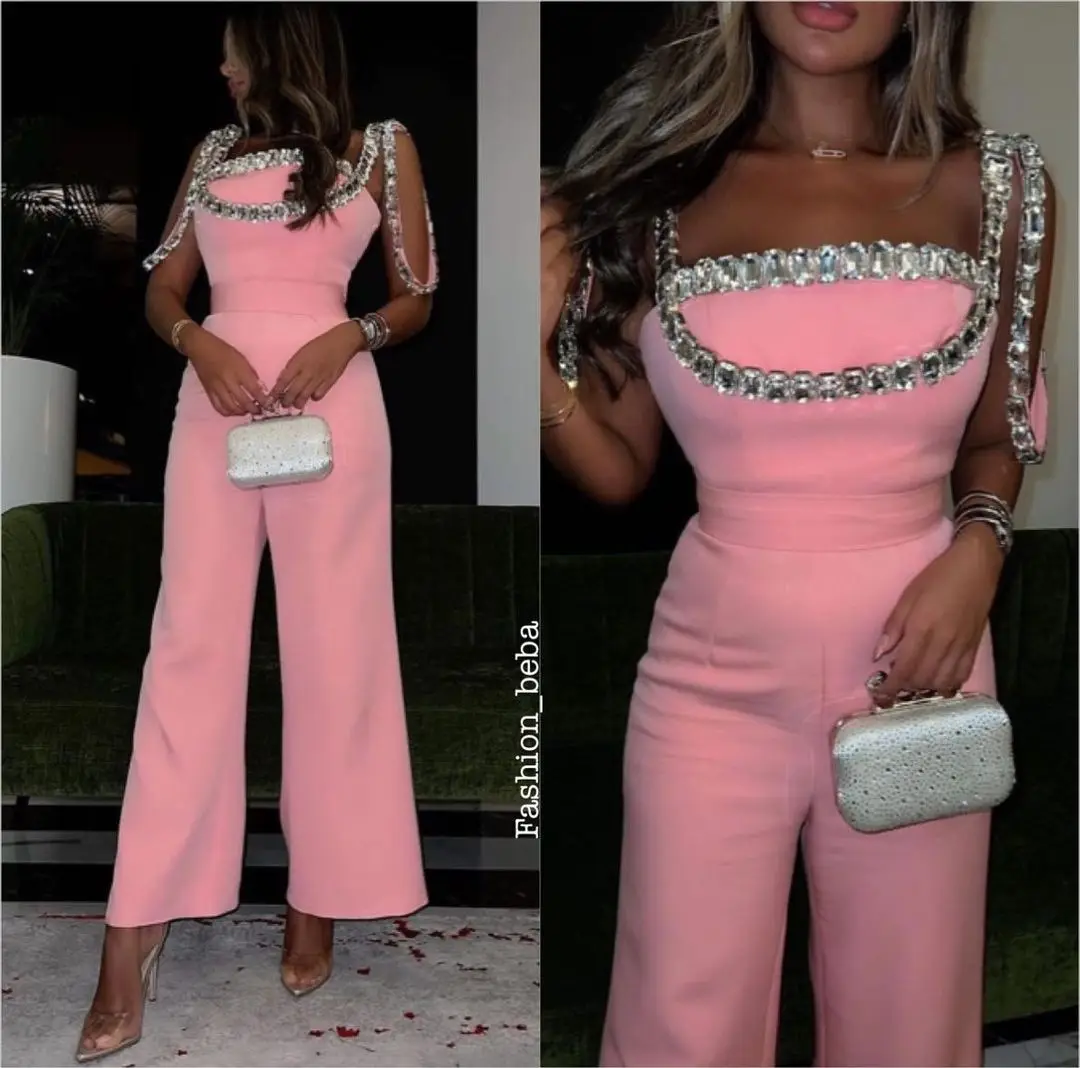 Pink 2025 Prom Dresses Jumpsuit new Party Gowns Crystals Special Banquet Club Vestidos De Fiesta Evening Dress