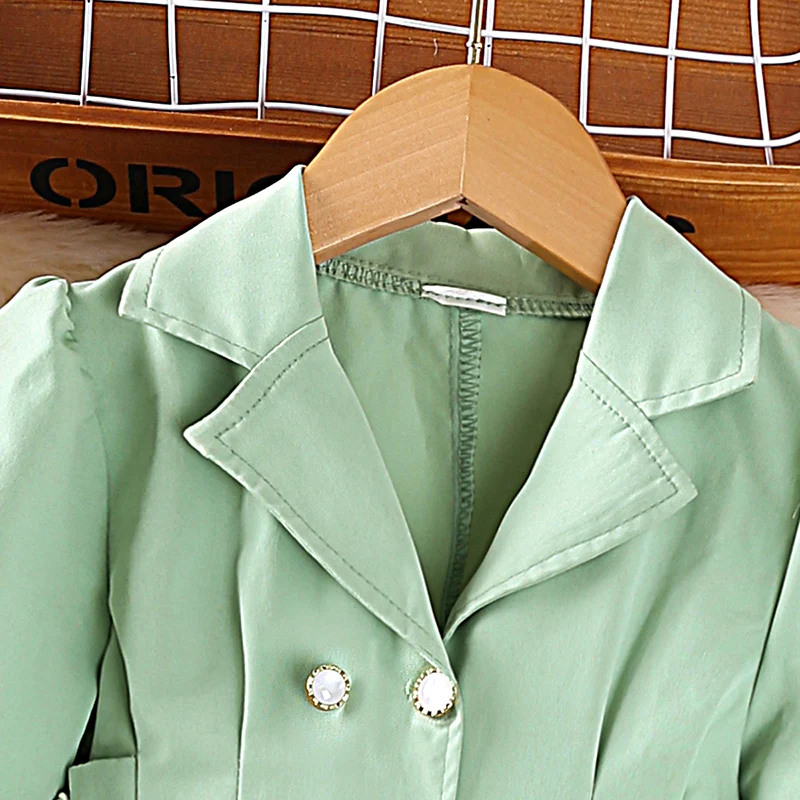 Jacket For Girls 4-7 Years Green Double-Breasted Trench Coat For Girls Stylish Girls Korean Casual Girls' Jacket