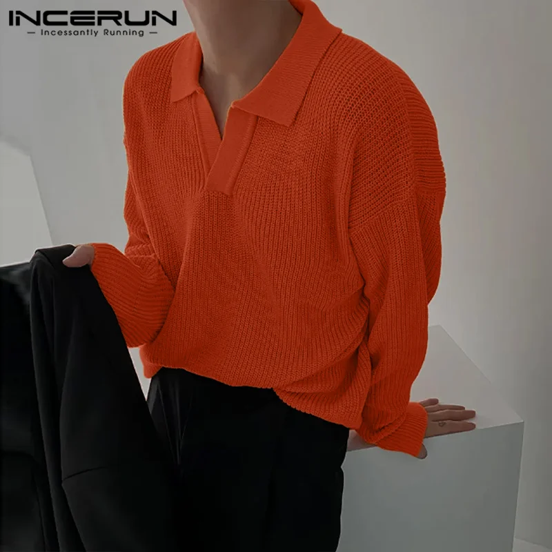 Men Shirt Solid Color Lapel Long Sleeve Knitted new 2023 Casual Shirts Korean Streetwear 2025 Stylish Leisure Men Clothing S-5XL INCERUN