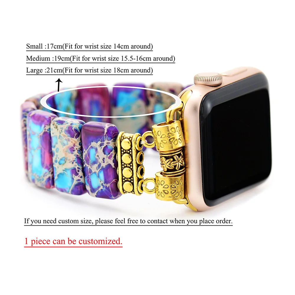 Spiritual 7 Color Chakra Imperial Jaspers Elastic Smart Watch Strap 38mm/45mm Stones Stretchy Wristband Lovers Iwatch Bracelet