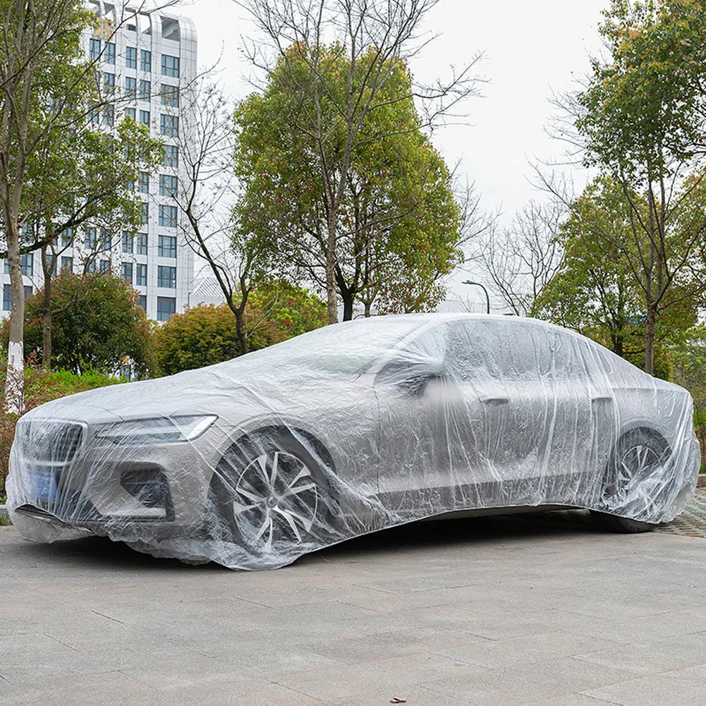 Universal Car Dust Cover Disposable Transparent Car Cover Dust-Proof Full Cover for Sedan SUV Van for Jeep Vehicle Automobile