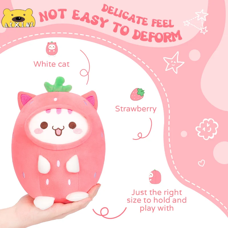 AIXINI 10 Style Strawberry White Cat Squishy Plush Pillow Kawaii Stuffed Panda Pig Animals Plushie Doll Baby Plushy Throw Pillow