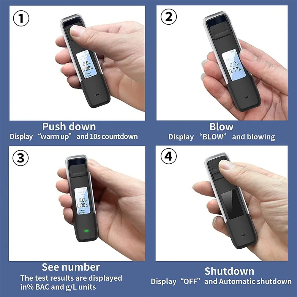 Portable Non-Contact Air Blowing Alcohol Tester Digital Display Screen USB Rechargeable BAC Tester Police Grade High Accuracy