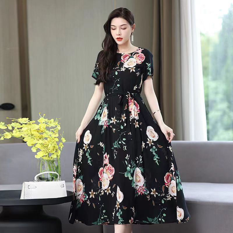 New Hot Casual new 2024 Summer Dresses For Women 2025 Loose Clothes Party Printing O-neck Dresses Women Clothing Plus Size