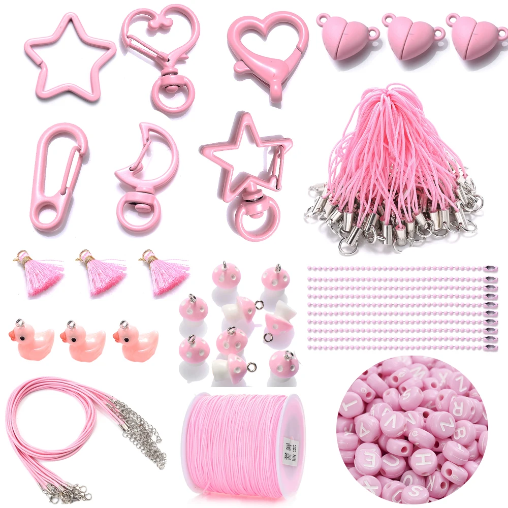 iYOE Pink Lobster Clasp Keychain Lanyard Cord Thread Jump Ring Star 2025 Heart Key Chain Connector For Jewelry new Making Supplies