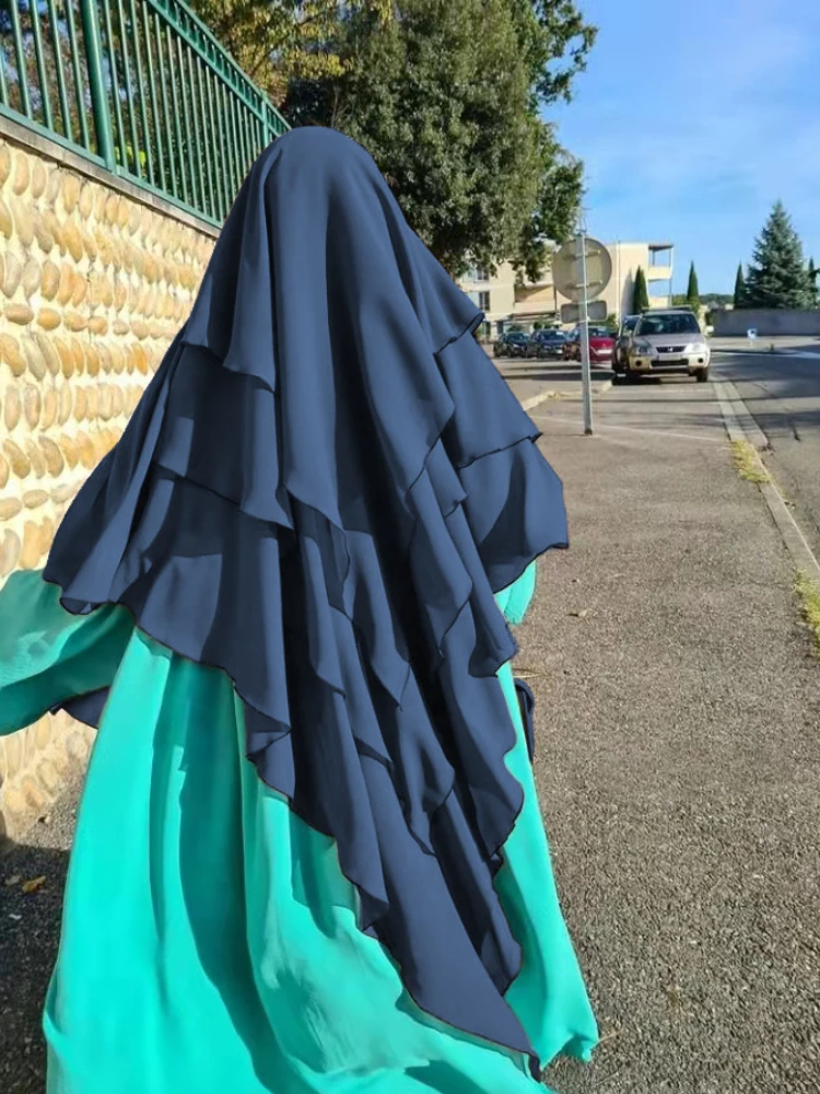 Long new Khimar Ramdan Eid Muslim Long Hijab Headcarf Women 3 Layers 2025 Jubha Islamic Clothing Hijabs Musulman Prayer Garment