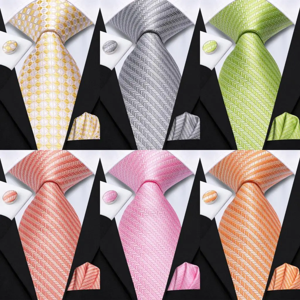 Striped Green Tie For Men 2023 New Elegant Mens Necktie Pocket Square Cufflinks Groom Wedding Accessorie Hi-Tie Design Wholesale