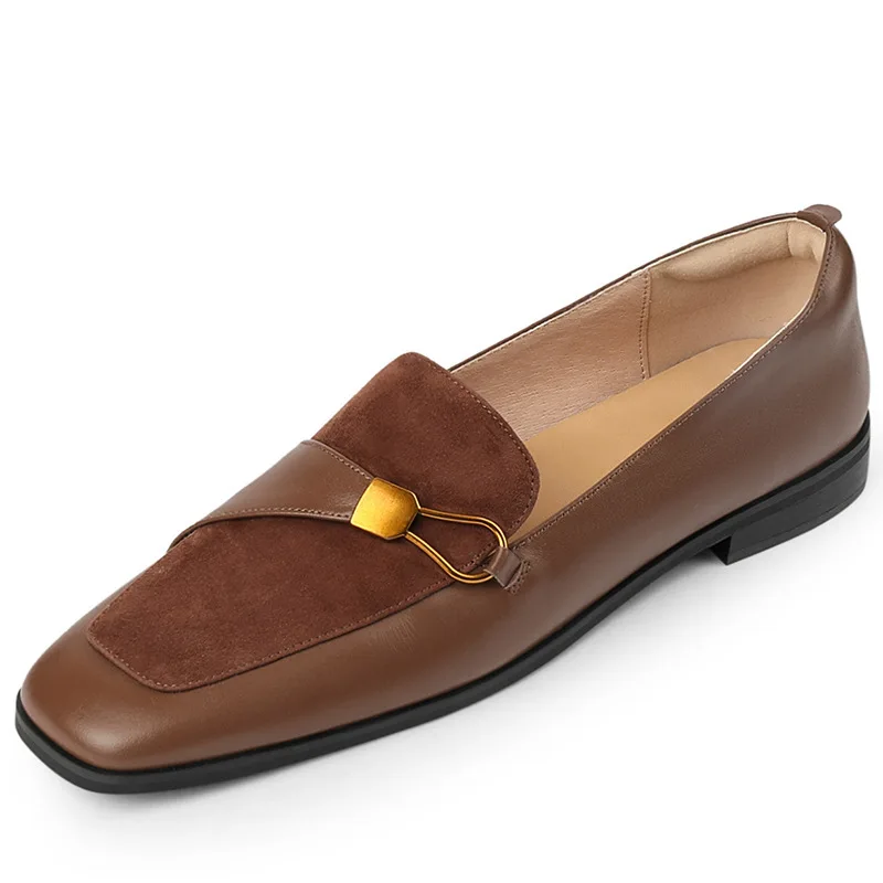 RYAMAG Original French Retro WOMEN'S LOAFERS Color Matching Loafer Women's 2022 Spring New Low Thick Heel All-match Single Shoes