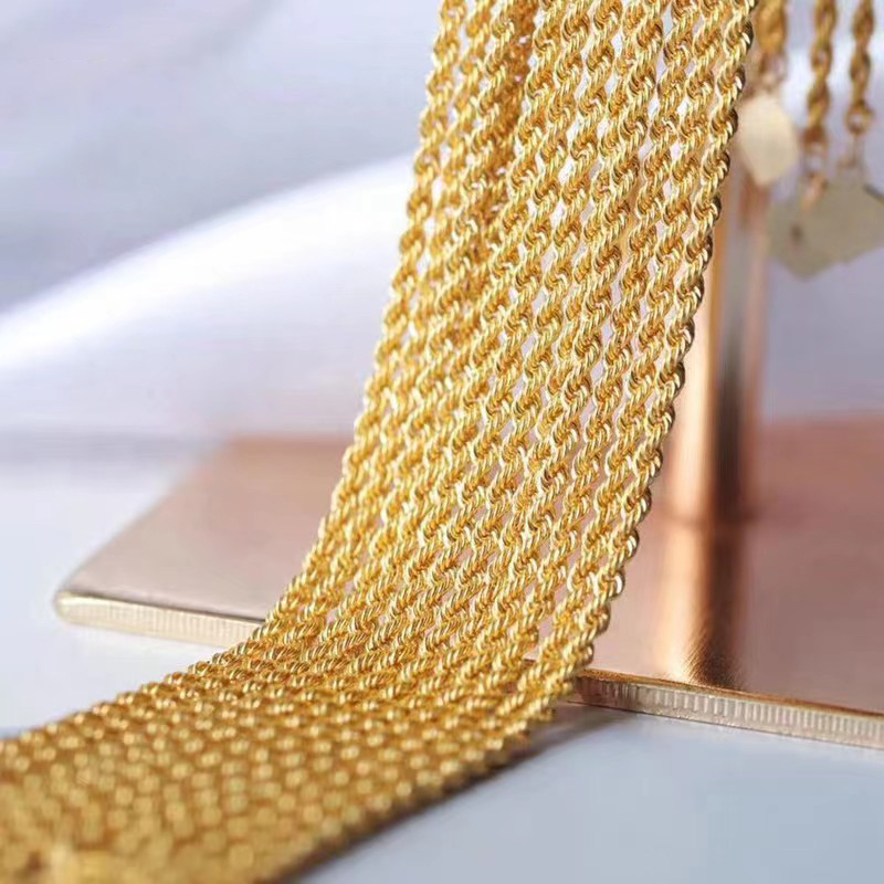 Real 18K Gold Twisted Chain Necklace Pure AU750 Simple Fashion Fine Jewelry Gift for Women