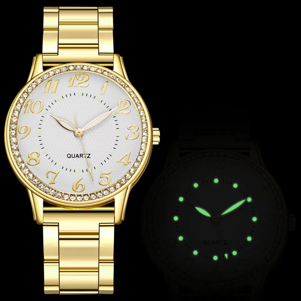 Luxury Gold Luminous Watches Women Digital Quartz Watch Stainless Steel Dial Casual Bracele Watch Montre Femme Ladies Gifts